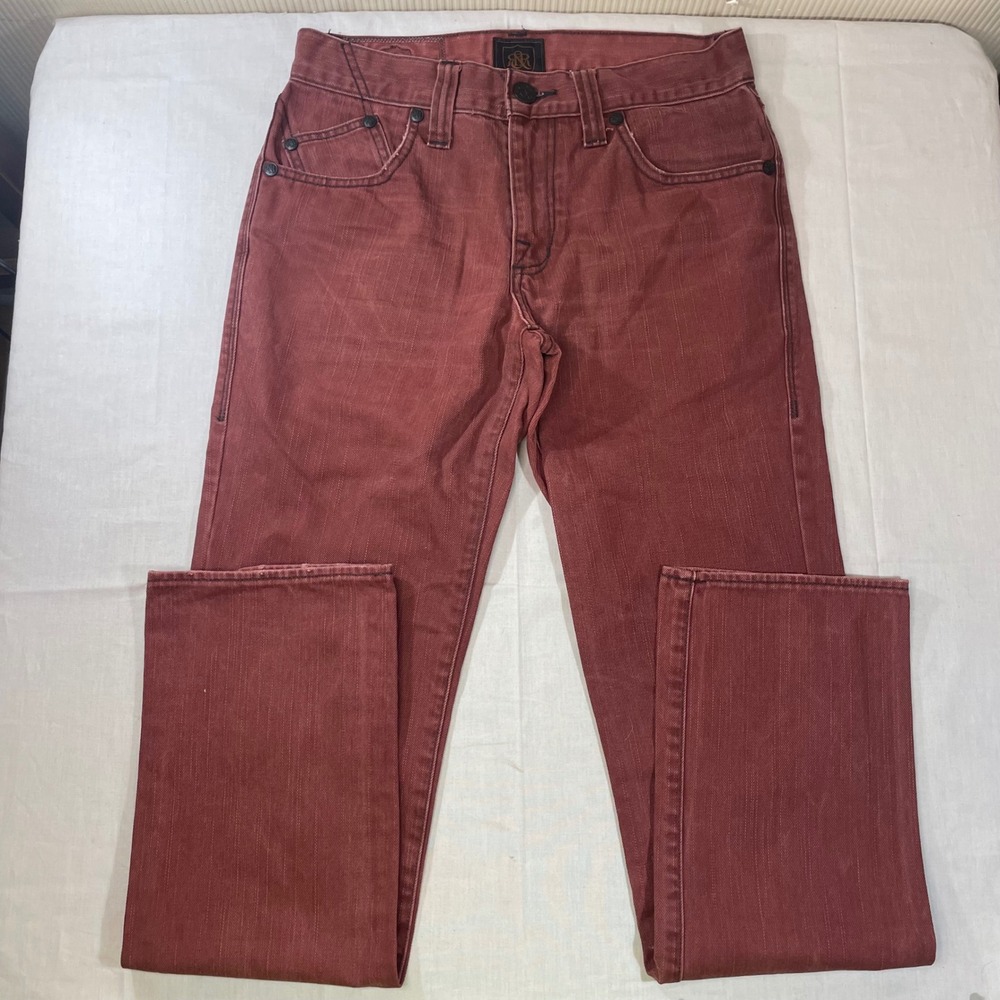 Rock & Republic Mens 30x32 Straight Leg Jeans Burgundy Red Embroidered Logo